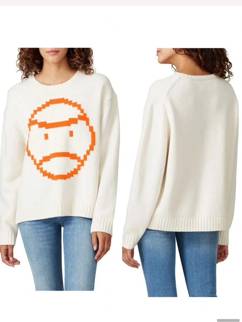 Tory Burch Sport Chunky Merino Pixel Little Grumps Sweater In White Size XS